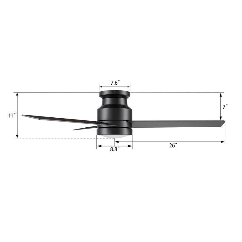 Carro Santana 52in Flush Mount Ceiling Fan | Black Plywood Blades and Integrated LED | Bedroom & Living Room Cooling | 52 x | Model CFR523E5-L12-B2-1-FM