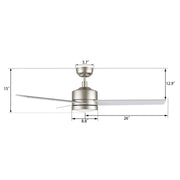 Carro Santana 52in Ceiling Fan | Brushed Nickel Plywood Blades and Integrated LED | Bedroom & Living Room Cooling | 52 x 52 x 15 | Model CFR523E5-L12-SJ-1