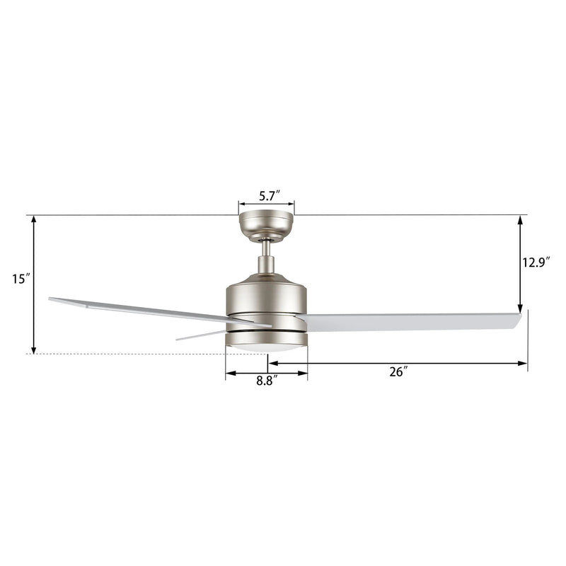 Carro Santana 52in Ceiling Fan | Brushed Nickel Plywood Blades and Integrated LED | Bedroom & Living Room Cooling | 52 x 52 x 15 | Model CFR523E5-L12-SJ-1