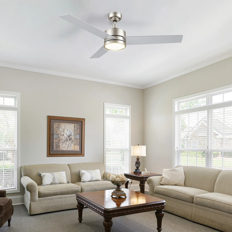 Carro Santana 52in Ceiling Fan | Brushed Nickel Plywood Blades and Integrated LED | Bedroom & Living Room Cooling | 52 x 52 x 15 | Model CFR523E5-L12-SJ-1