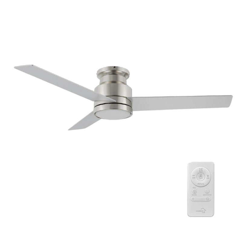 Carro Santana 52in Flush Mount Ceiling Fan | Brushed Nickel Plywood Blades and Integrated LED | Bedroom & Living Room Cooling | Model CFR523E5-L12-SJ-1-FM