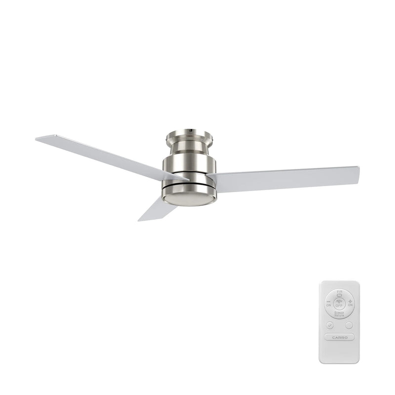 Carro Santana 52in 3-Blade Flush Mount Ceiling Fan | Brushed Nickel Plywood Blades | Living Room & Bedroom | 52 x 52 x 11 in | Model CFR523E5-N10-SJ-1-FM