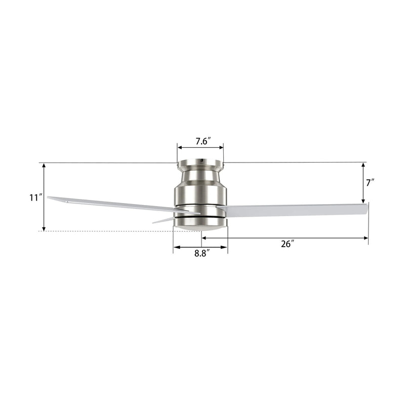 Carro Santana 52in 3-Blade Flush Mount Ceiling Fan | Brushed Nickel Plywood Blades | Living Room & Bedroom | 52 x 52 x 11 in | Model CFR523E5-N10-SJ-1-FM