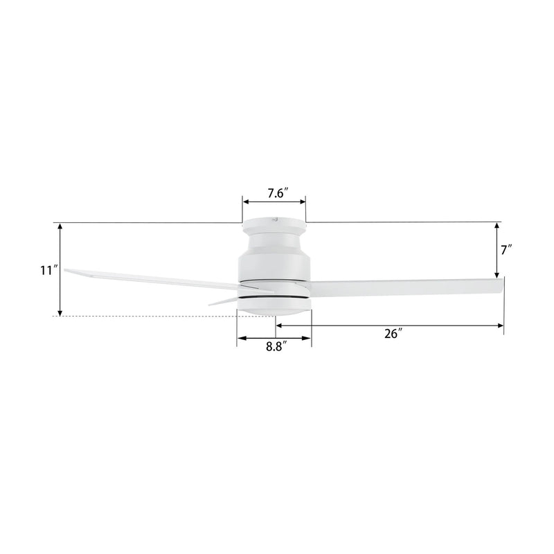 Carro Santana 52in 3-Blade Flush Mount Ceiling Fan | White Plywood Blades | Living Room & Bedroom | 52 x 52 x 11 in | Model CFR523E5-N10-W1-1-FM