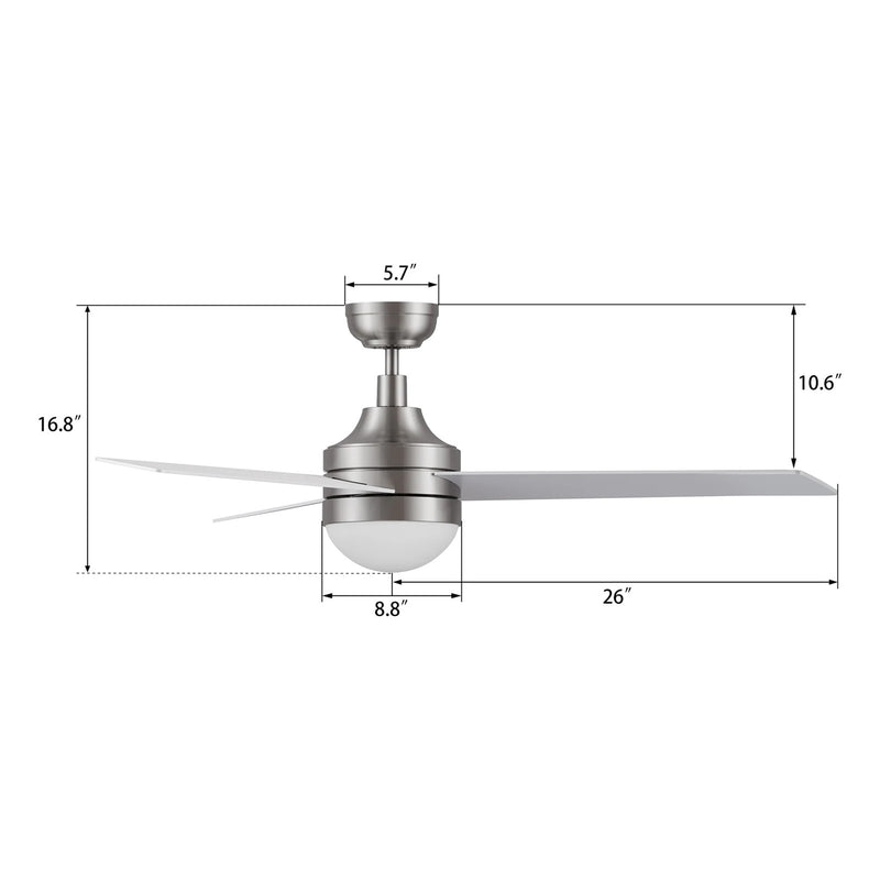 Carro Kimball 52in 3-Blade Ceiling Fan | Brushed Nickel Plywood Blades and Integrated LED | Living Room & Bedroom | 16.9 x 52 x | Model CFR523E6-L12-SJ-1