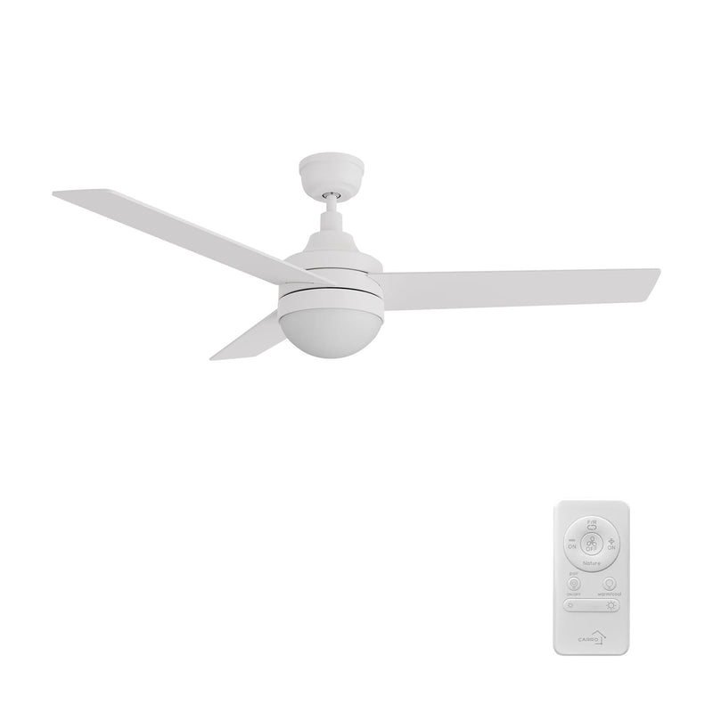 Carro Kimball 52in 3-Blade Ceiling Fan | White Plywood Blades and Integrated LED | Living Room & Bedroom | 16.9 x 52 x 52 in | Model CFR523E6-L12-W1-1