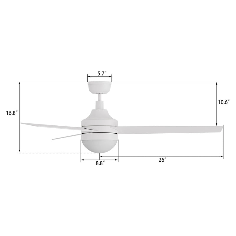 Carro Kimball 52in 3-Blade Ceiling Fan | White Plywood Blades and Integrated LED | Living Room & Bedroom | 16.9 x 52 x 52 in | Model CFR523E6-L12-W1-1