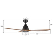 Carro Phoenix 52in 3-Blade Ceiling Fan | Black Antique Walnut Solid Wood Blades and Integrated LED | Living Room & Bedroom | Model CFR523K2-L11-BM2-1