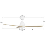 Carro Phoenix 52in 3-Blade Ceiling Fan with Light | Soft Modern White Natural and Solid Wood | Living Room & Bedroom | 52 x 52 | Model CFR523K2-L11-WM5-1