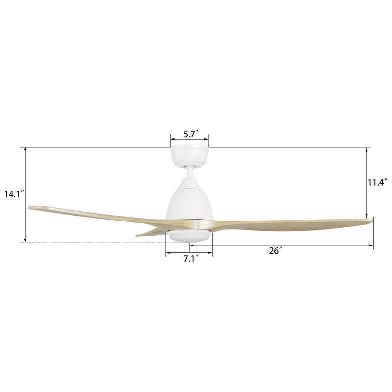 Carro Phoenix 52in 3-Blade Ceiling Fan with Light | Soft Modern White Natural and Solid Wood | Living Room & Bedroom | 52 x 52 | Model CFR523K2-L11-WM5-1
