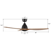 Carro Phoenix 52in 3-Blade Ceiling Fan | Modern Black Antique Walnut and Solid Wood | Living Room & Bedroom | 52 x 52 x 14.1 | Model CFR523K2-N10-BM2-1