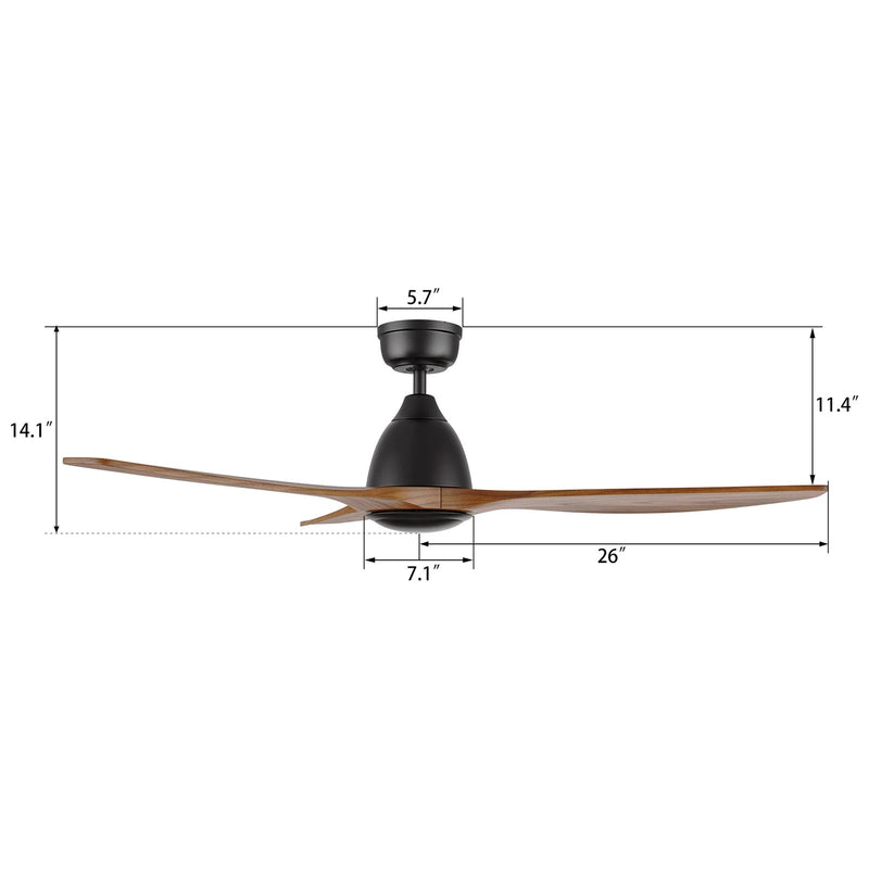 Carro Phoenix 52in 3-Blade Ceiling Fan | Modern Black Antique Walnut and Solid Wood | Living Room & Bedroom | 52 x 52 x 14.1 | Model CFR523K2-N10-BM2-1