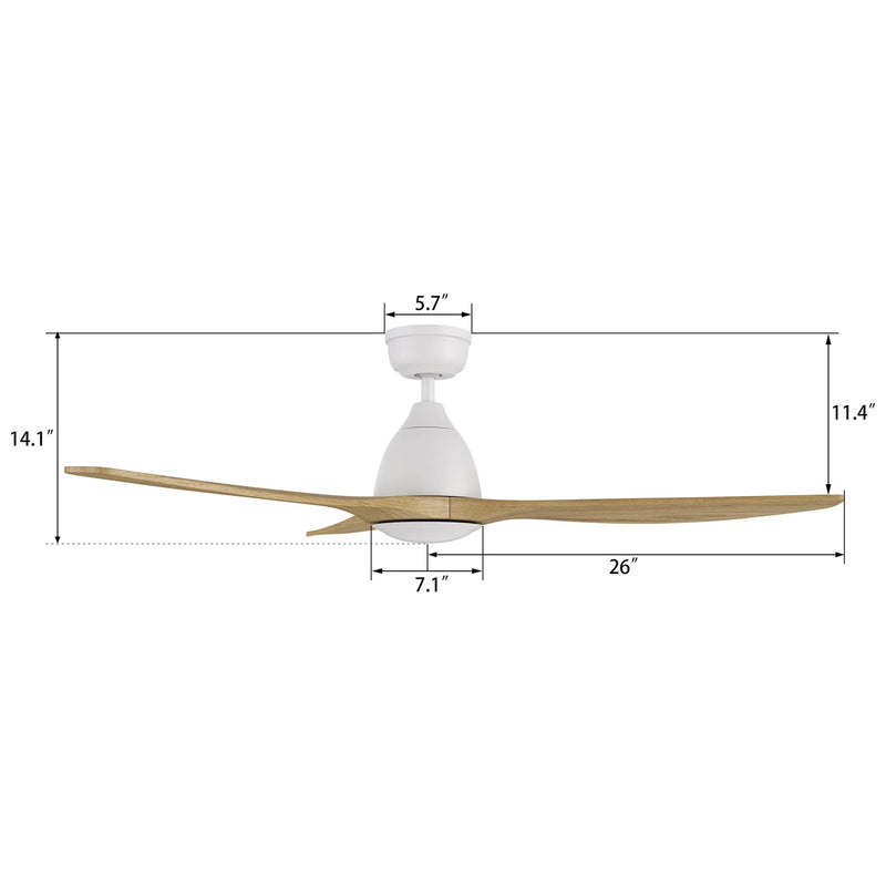 Carro Phoenix 52in 3-Blade Ceiling Fan | Modern White Natural and Solid Wood | Living Room & Bedroom | 52 x 52 x 14.1 in, DC | Model CFR523K2-N10-WM5-1