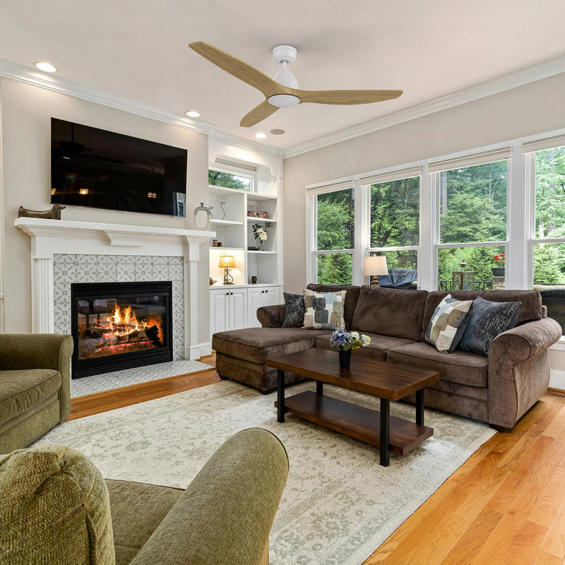 Carro Phoenix 52in 3-Blade Ceiling Fan | Modern White Natural and Solid Wood | Living Room & Bedroom | 52 x 52 x 14.1 in, DC | Model CFR523K2-N10-WM5-1