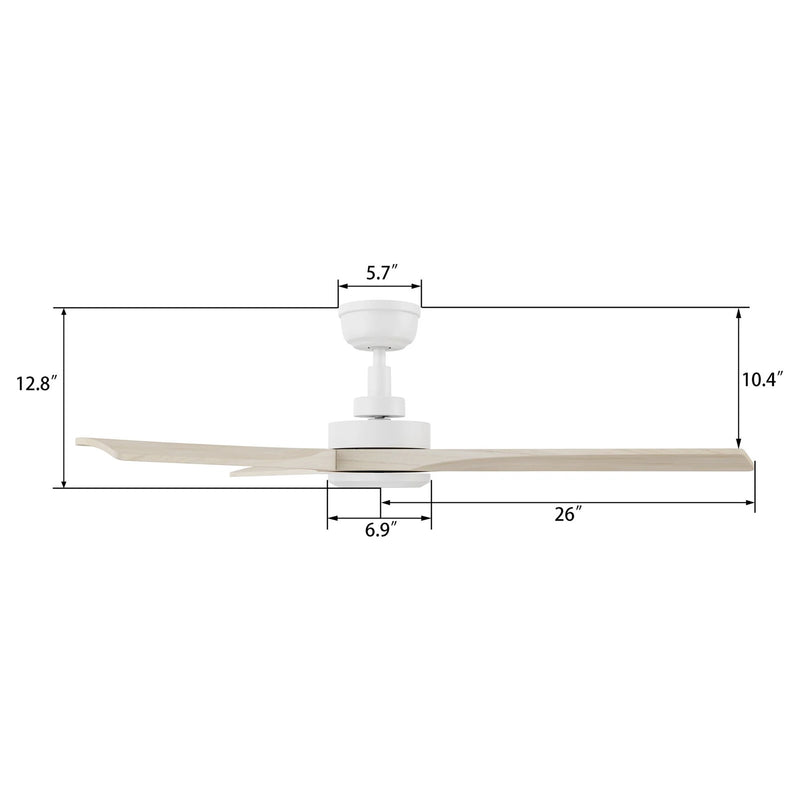 Carro Westbury 52in 3-Blade Ceiling Fan | Modern White Solid Wood Blades | Living Room & Bedroom | 52 x 52 x 12.8 in, DC Motor | Model CFR523M-N10-WM1-1