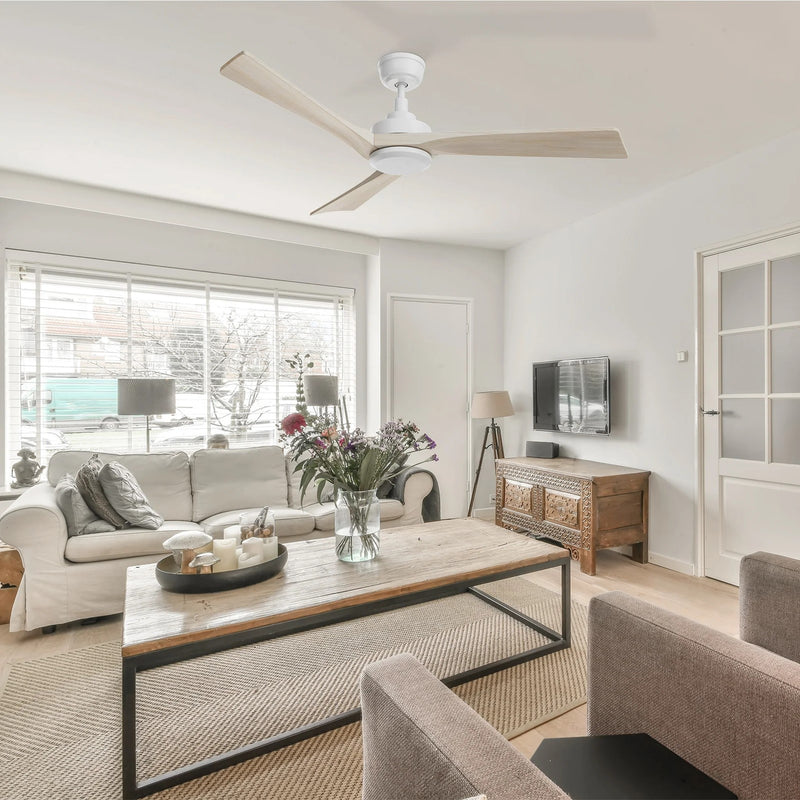 Carro Westbury 52in 3-Blade Ceiling Fan | Modern White Solid Wood Blades | Living Room & Bedroom | 52 x 52 x 12.8 in, DC Motor | Model CFR523M-N10-WM1-1