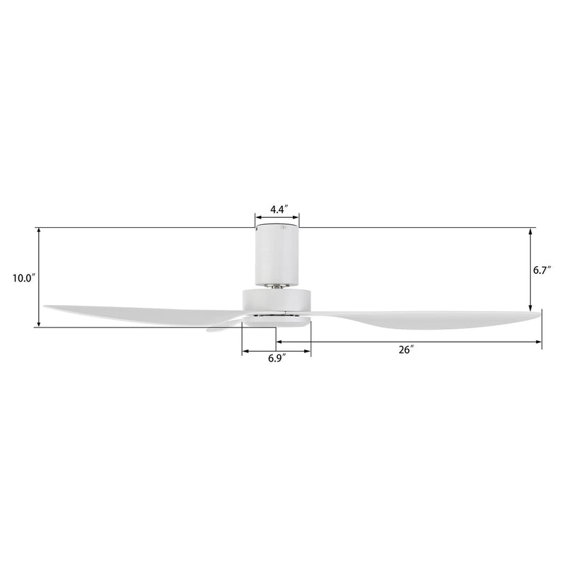 Carro Isola 52in 3-Blade Ceiling Fan | Modern White ABS Blades | Living Room & Bedroom | 52 x 52 x 10 in, Flush Mount, Remote | Model CFR523N4-N10-W1-1-FM