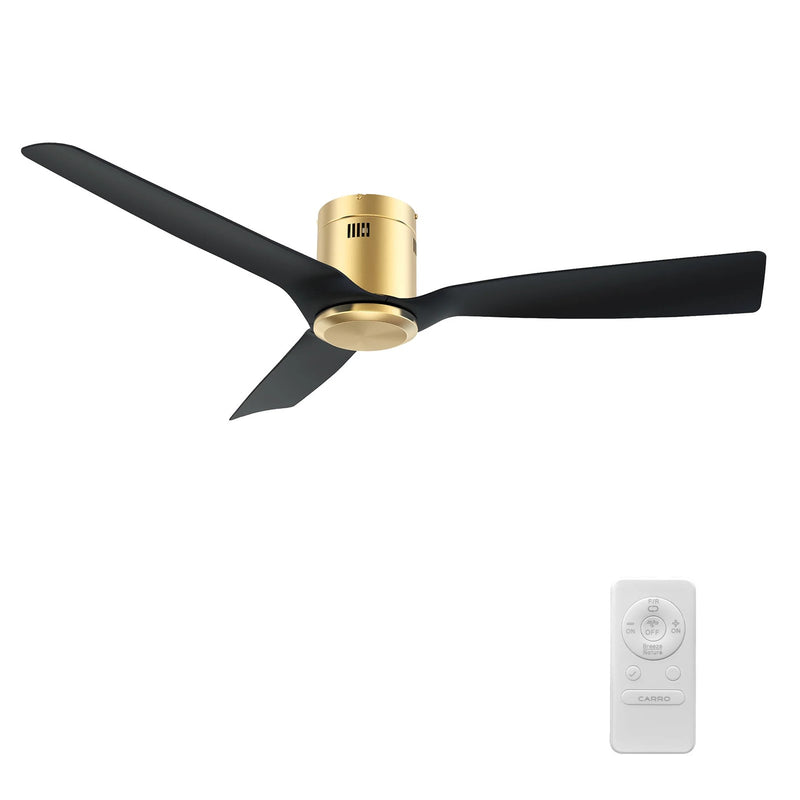 Carro Skara 52in 3-Blade Flush Ceiling Fan | Modern Gold Glass Fiber Blades | Living Room & Bedroom | 52 x 52 x 8.9 in | Model CFR523P-N10-G2-1-FM