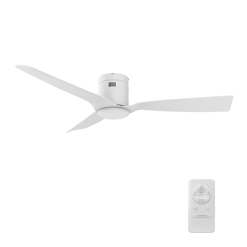 Carro Skara 52in 3-Blade Flush Ceiling Fan | Modern White Glass Fiber Blades | Living Room & Bedroom | 52 x 52 x 8.9 in | Model CFR523P-N10-W1-1-FM