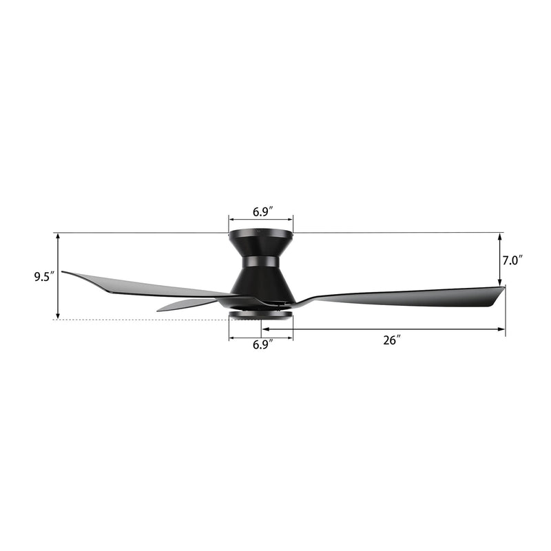 Carro Dalby 52in 3-Blade Ceiling Fan | Modern Black PP+Glass Fiber Blades | Living Room & Bedroom | 52 x 52 x 9.5 in, Flush | Model CFR523P1-N20-B2-1-FM