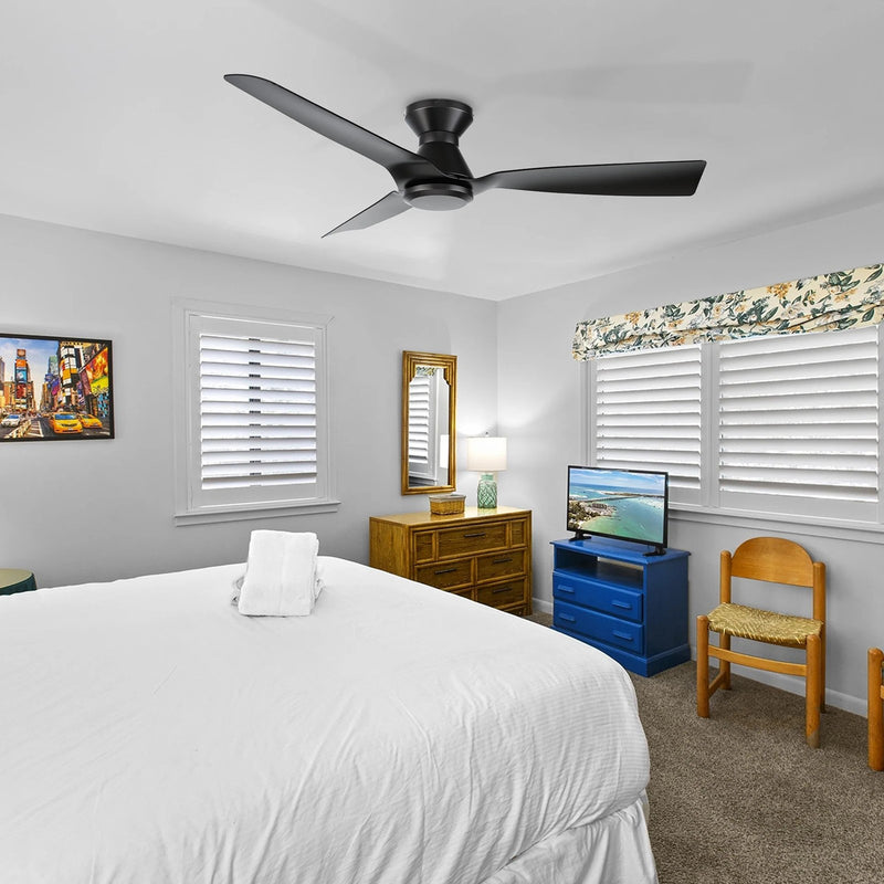Carro Dalby 52in 3-Blade Ceiling Fan | Modern Black PP+Glass Fiber Blades | Living Room & Bedroom | 52 x 52 x 9.5 in, Flush | Model CFR523P1-N20-B2-1-FM