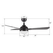 Carro Zelda 52in 3-Blade Ceiling Fan with Light | Modern Black Plywood Blades & LED | Living Room & Bedroom | 52 x 52 x 15.3 in | Model CFR523Q4-L11-B2-1