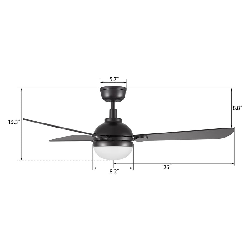 Carro Zelda 52in 3-Blade Ceiling Fan with Light | Modern Black Plywood Blades & LED | Living Room & Bedroom | 52 x 52 x 15.3 in | Model CFR523Q4-L11-B2-1