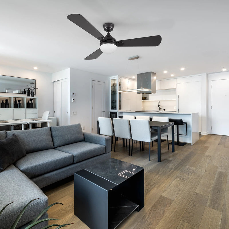 Carro Zelda 52in 3-Blade Ceiling Fan with Light | Modern Black Plywood Blades & LED | Living Room & Bedroom | 52 x 52 x 15.3 in | Model CFR523Q4-L11-B2-1