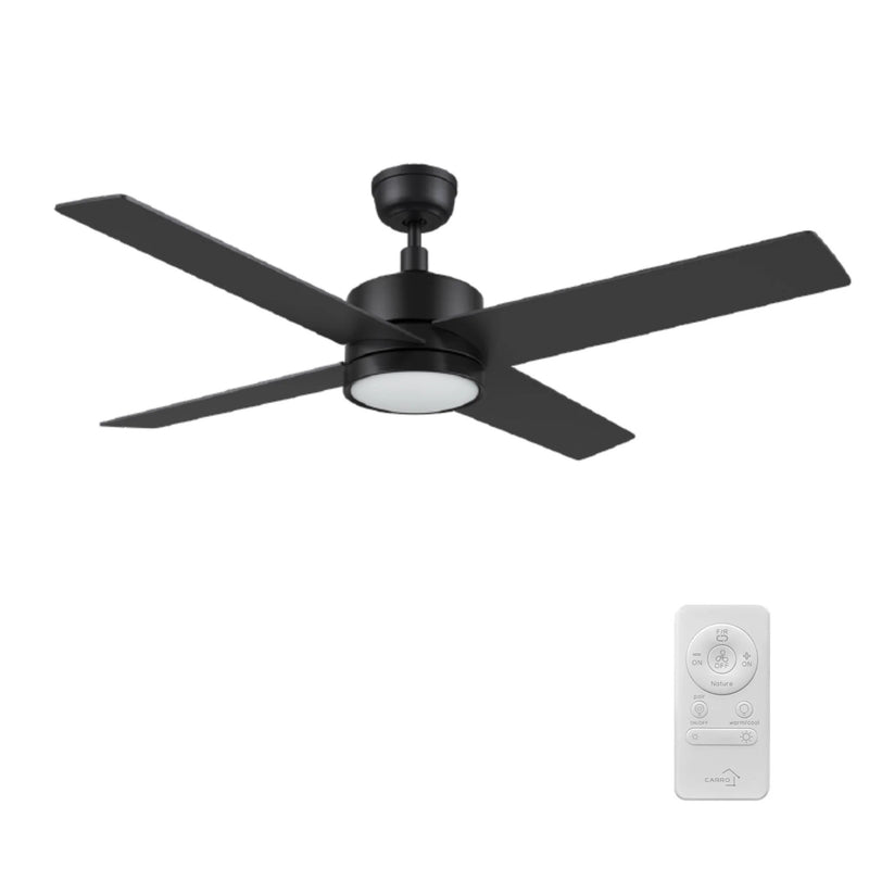 Carro Santana 52in 4-Blade Ceiling Fan | Black Plywood Blades and Black Finish | Living Room & Bedroom | 52 x 52 x 15 in | Model CFR524E5-L12-B2-1