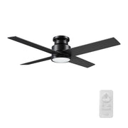 Carro Santana 52in 4-Blade Flush Mount Ceiling Fan | Black Plywood Blades and Black Finish | Low Ceilings & Bedrooms | 52 x | Model CFR524E5-L12-B2-1-FM