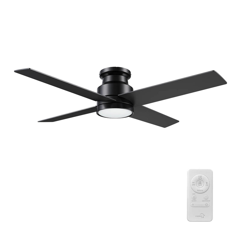 Carro Santana 52in 4-Blade Flush Mount Ceiling Fan | Black Plywood Blades and Black Finish | Low Ceilings & Bedrooms | 52 x | Model CFR524E5-L12-B2-1-FM