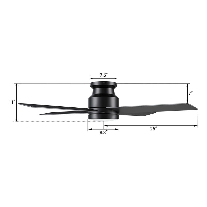Carro Santana 52in 4-Blade Flush Mount Ceiling Fan | Black Plywood Blades and Black Finish | Low Ceilings & Bedrooms | 52 x | Model CFR524E5-L12-B2-1-FM