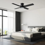 Carro Santana 52in 4-Blade Flush Mount Ceiling Fan | Black Plywood Blades and Black Finish | Low Ceilings & Bedrooms | 52 x | Model CFR524E5-L12-B2-1-FM