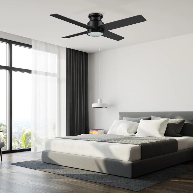Carro Santana 52in 4-Blade Flush Mount Ceiling Fan | Black Plywood Blades and Black Finish | Low Ceilings & Bedrooms | 52 x | Model CFR524E5-L12-B2-1-FM