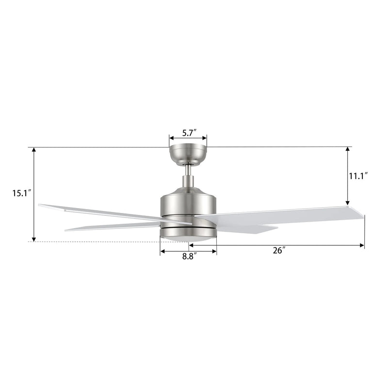 Carro Santana 52in 4-Blade Ceiling Fan | Brushed Nickel Plywood Blades and Brushed Nickel Finish | Living Room & Bedroom | 52 x | Model CFR524E5-L12-SJ-1