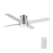 Carro Santana 52in 4-Blade Flush Mount Ceiling Fan | Brushed Nickel Plywood Blades and Brushed Nickel Finish | Low Ceilings & | Model CFR524E5-L12-SJ-1-FM
