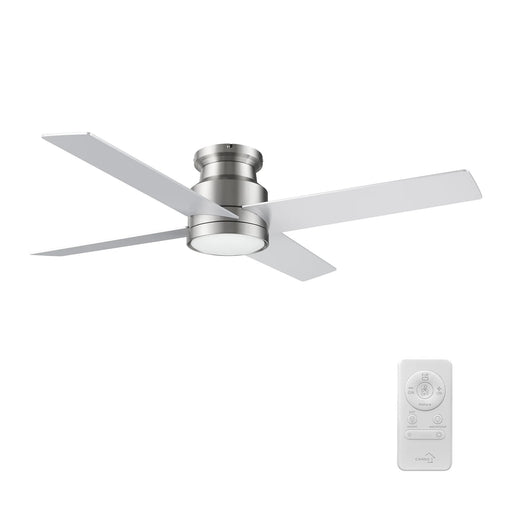 Carro Santana 52in 4-Blade Flush Mount Ceiling Fan | Brushed Nickel Plywood Blades and Brushed Nickel Finish | Low Ceilings & | Model CFR524E5-L12-SJ-1-FM
