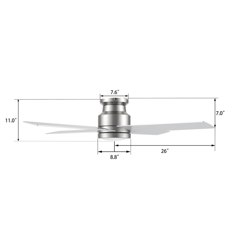 Carro Santana 52in 4-Blade Flush Mount Ceiling Fan | Brushed Nickel Plywood Blades and Brushed Nickel Finish | Low Ceilings & | Model CFR524E5-L12-SJ-1-FM