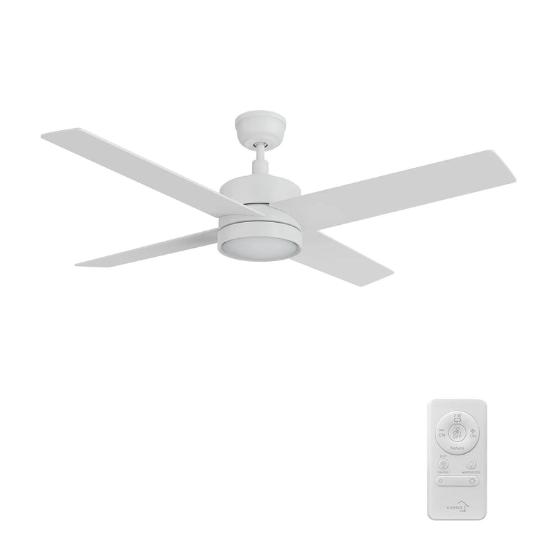 Carro Santana 52in 4-Blade Ceiling Fan | White Plywood Blades and Integrated LED | Living Room & Bedroom | 52 x 52 x 15.1 in | Model CFR524E5-L12-W1-1