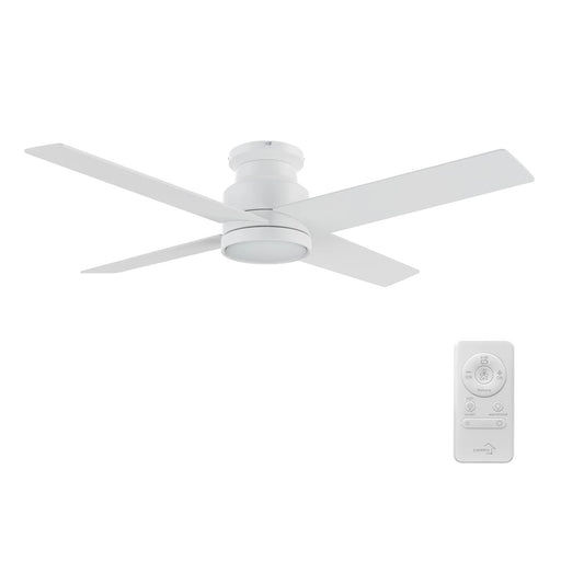 Carro Santana 52in 4-Blade Flush Ceiling Fan | White Plywood Blades and Integrated LED | Low Ceilings & Bedrooms | 52 x 52 x | Model CFR524E5-L12-W1-1-FM