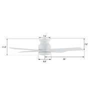 Carro Santana 52in 4-Blade Flush Ceiling Fan | White Plywood Blades and Integrated LED | Low Ceilings & Bedrooms | 52 x 52 x | Model CFR524E5-L12-W1-1-FM