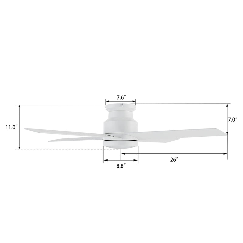 Carro Santana 52in 4-Blade Flush Ceiling Fan | White Plywood Blades and Integrated LED | Low Ceilings & Bedrooms | 52 x 52 x | Model CFR524E5-L12-W1-1-FM