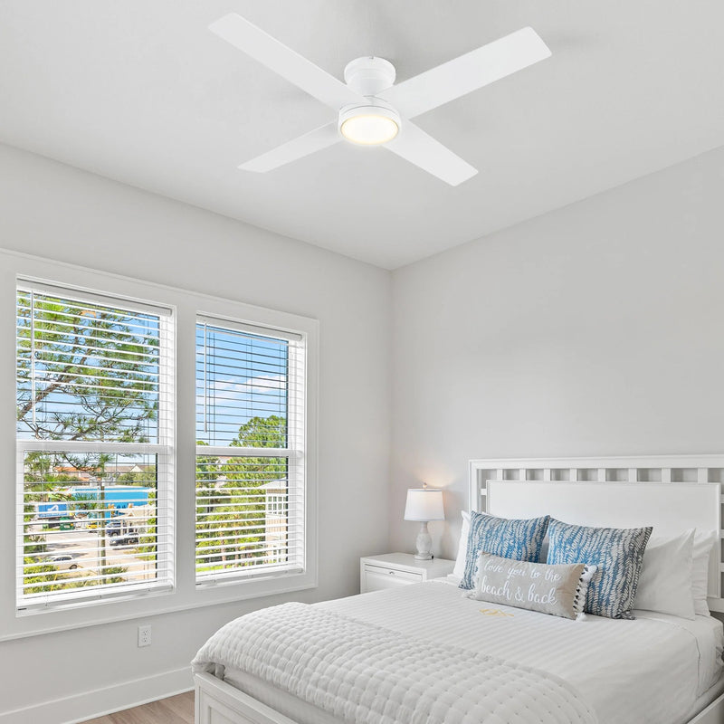 Carro Santana 52in 4-Blade Flush Ceiling Fan | White Plywood Blades and Integrated LED | Low Ceilings & Bedrooms | 52 x 52 x | Model CFR524E5-L12-W1-1-FM