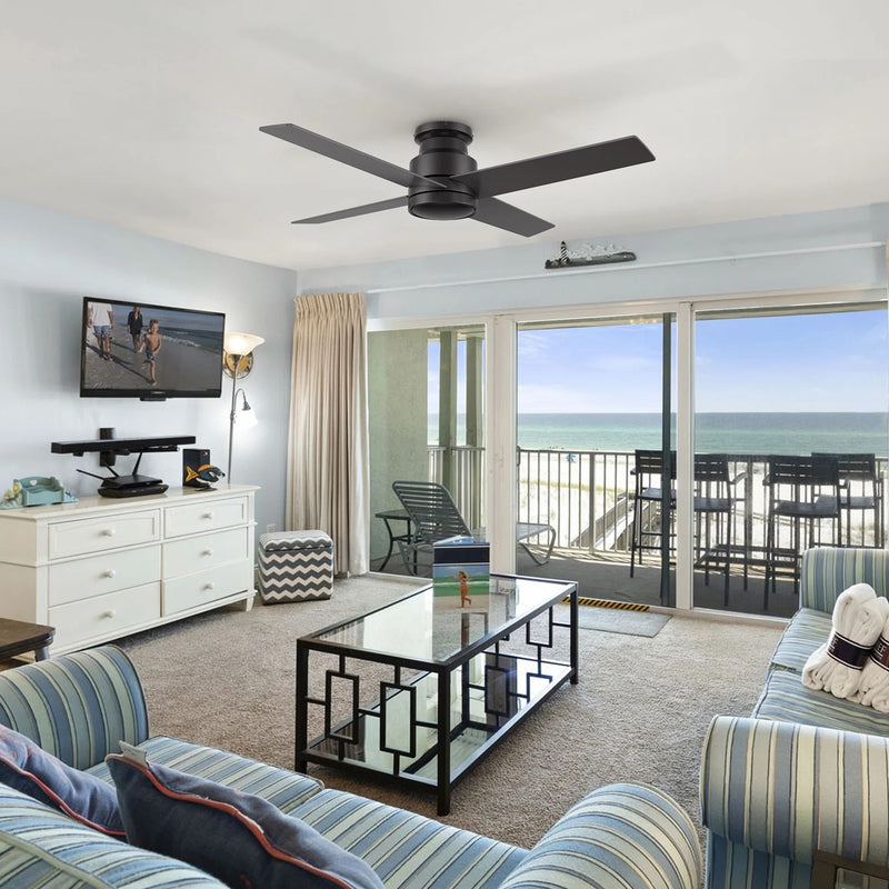 Carro Santana 52in 4-Blade Flush Ceiling Fan | Black Plywood Blades and Remote | Low Ceilings & Bedrooms | 52 x 52 x 11 in | Model CFR524E5-N10-B2-1-FM