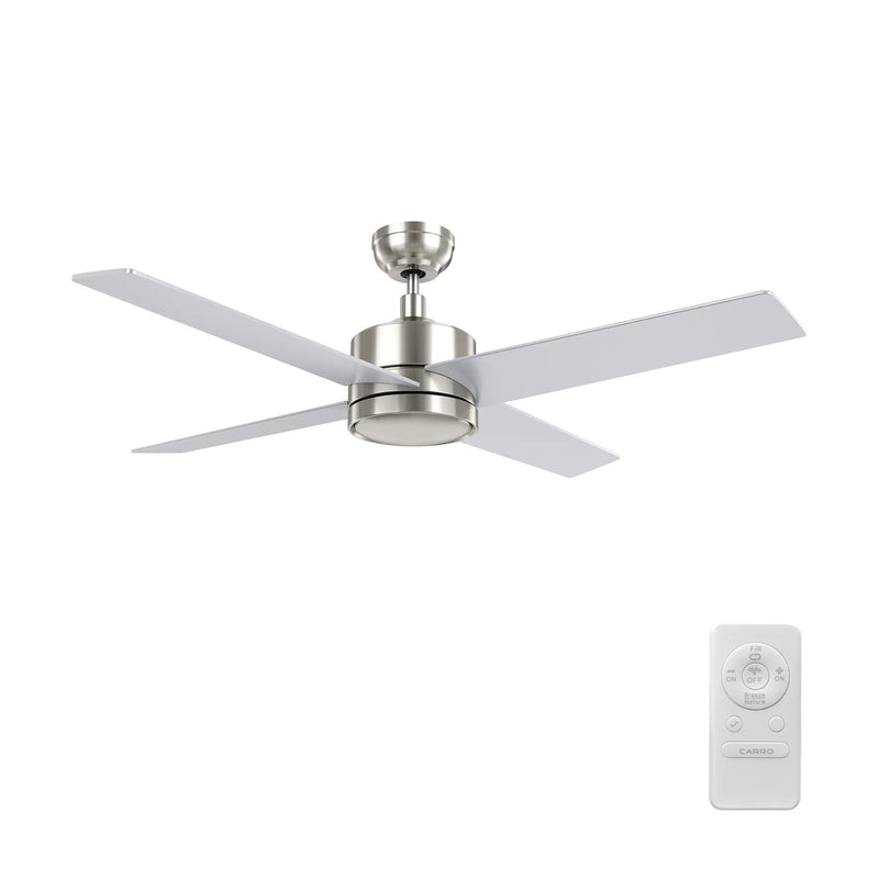 Carro Santana 52in 4-Blade Ceiling Fan | Brushed Nickel Plywood Blades | Living Room & Bedroom | 52 x 52 x 15 in | Model CFR524E5-N10-SJ-1