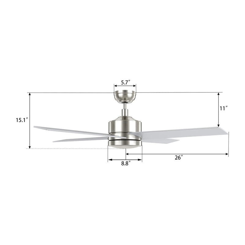 Carro Santana 52in 4-Blade Ceiling Fan | Brushed Nickel Plywood Blades | Living Room & Bedroom | 52 x 52 x 15 in | Model CFR524E5-N10-SJ-1
