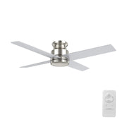 Carro Santana 52in 4-Blade Flush Mount Ceiling Fan | Brushed Nickel Plywood Blades | Low Ceiling & Bedroom | 52 x 52 x 11 in | Model CFR524E5-N10-SJ-1-FM