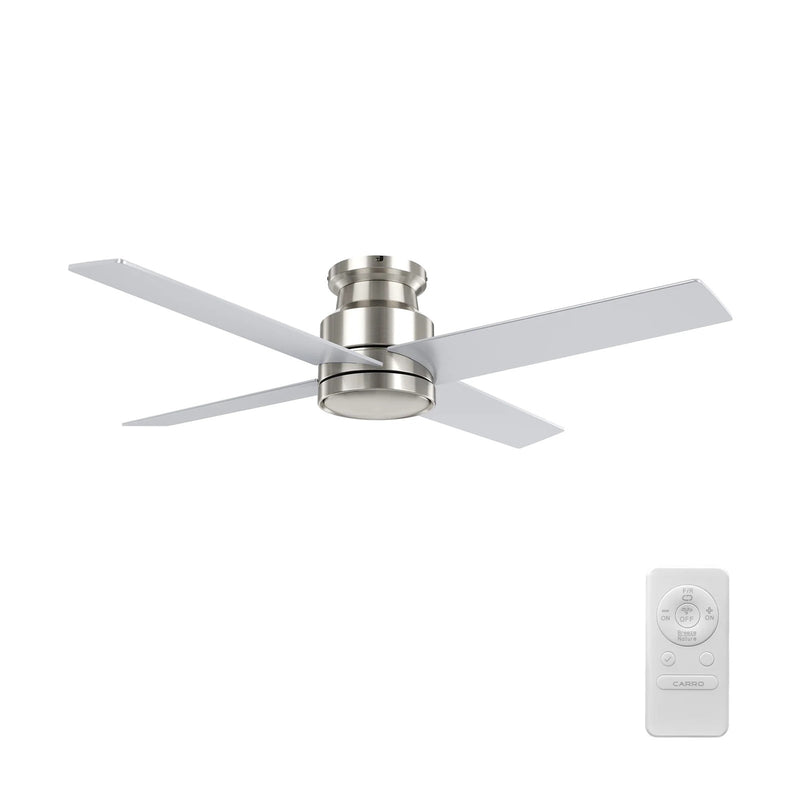 Carro Santana 52in 4-Blade Flush Mount Ceiling Fan | Brushed Nickel Plywood Blades | Low Ceiling & Bedroom | 52 x 52 x 11 in | Model CFR524E5-N10-SJ-1-FM