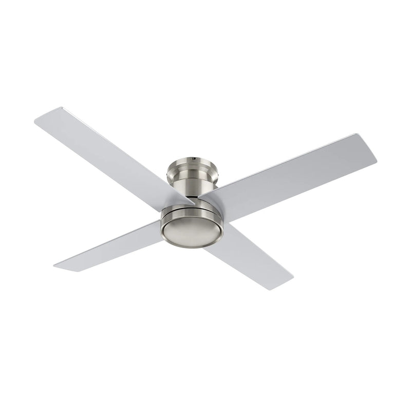 Carro Santana 52in 4-Blade Flush Mount Ceiling Fan | Brushed Nickel Plywood Blades | Low Ceiling & Bedroom | 52 x 52 x 11 in | Model CFR524E5-N10-SJ-1-FM
