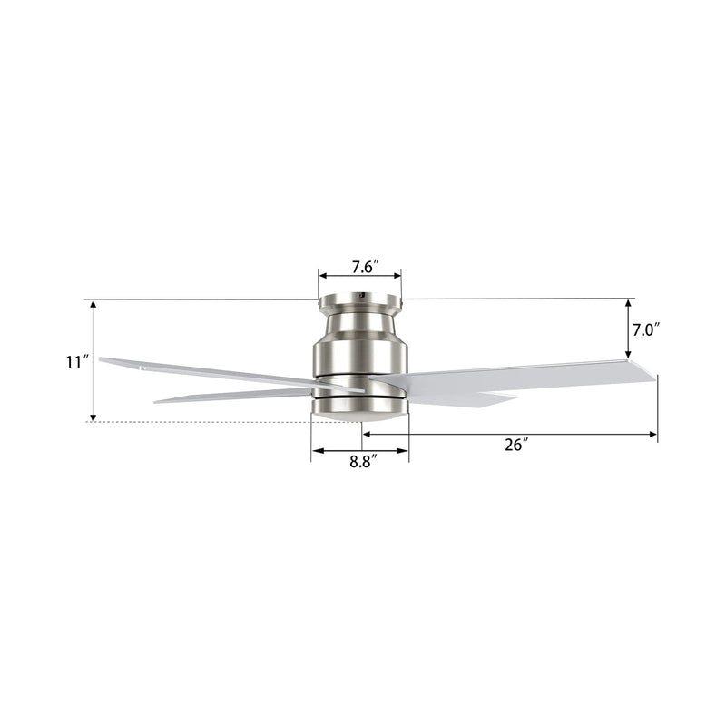 Carro Santana 52in 4-Blade Flush Mount Ceiling Fan | Brushed Nickel Plywood Blades | Low Ceiling & Bedroom | 52 x 52 x 11 in | Model CFR524E5-N10-SJ-1-FM